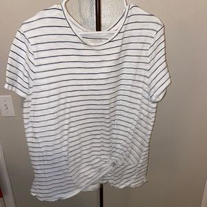 White and black striped shirt with tie